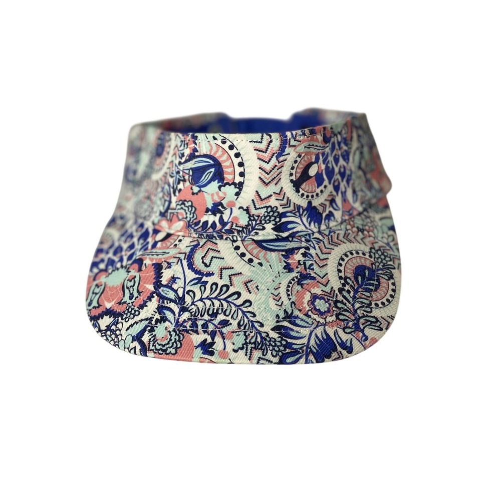 Talbots Womens Sun Visor Blue Pink Paisley Floral Adjustable Gold Buckle‎ Hat
